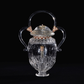 Rock crystal vessel with spout and trefoiled handle