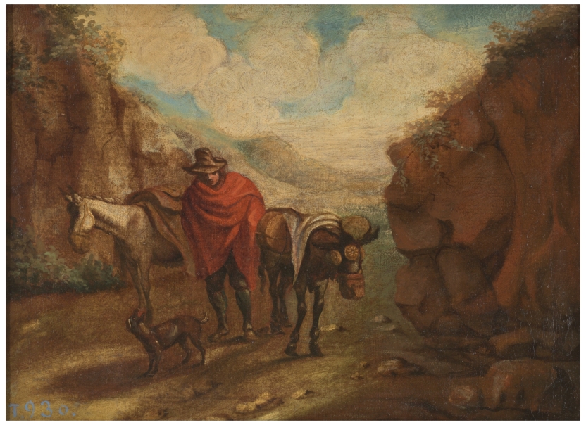 Image of the artwork: "Landscape with a Wayfarer and Cavalry"