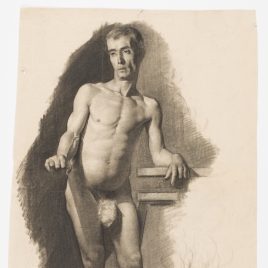Desnudo masculino de pie, apoyado sobre el brazo izquierdo