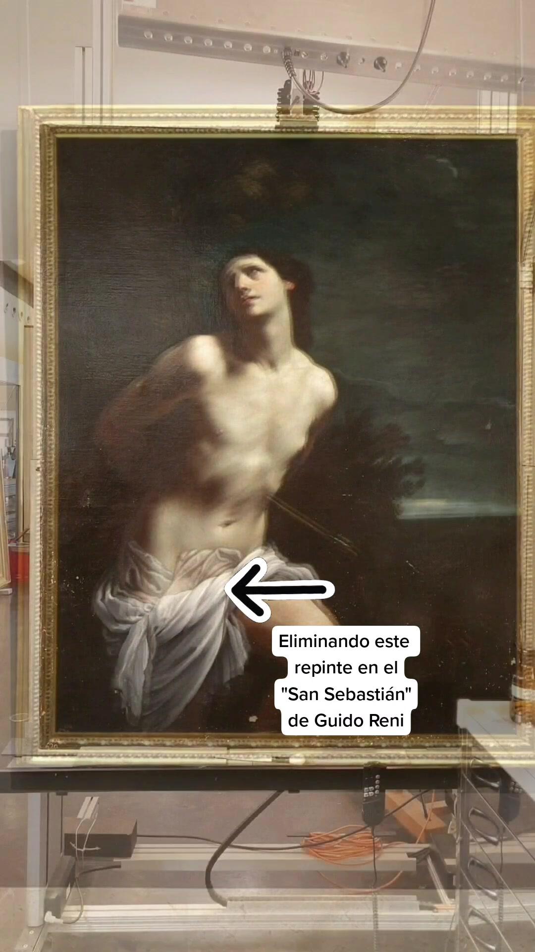 Eliminando el repinte del paño en el "San Sebastián" de Guido Reni (entre 1617 y 1619) en el taller de restauración del