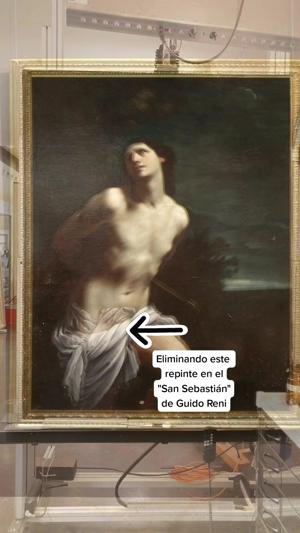 Eliminando el repinte del paño en el "San Sebastián" de Guido Reni (entre 1617 y 1619) en el taller de restauración del