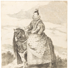 La reina Margarita de Austria, a caballo