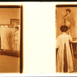 Alumnos de Cecilio Pla pintando una modelo desnuda