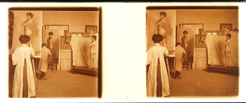 Imagen de la obra: "Alumnos de Cecilio Pla pintando una modelo desnuda"