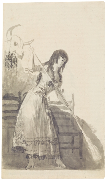 Young woman sweeping