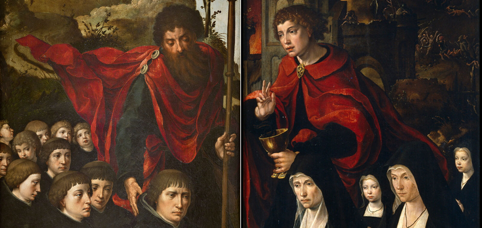 Santiago el Mayor con orantes / San Juan evangelista con dos damas y dos niñas