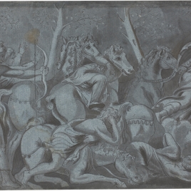 Apolo disparando sus flechas a los hijos de Niobe