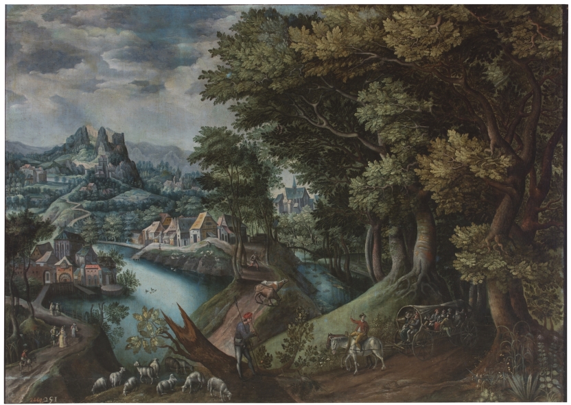 Imagen de la obra: "Paisaje con pastor, ganado y carro"