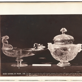 Rock crystal gondola with an enamelled mask on the prow and Two-spouted vase with the bust of a woman