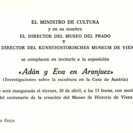 Invitación para la inauguración de la exposición "Adán y Eva en Aranjuez"