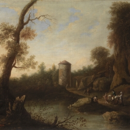 Imagen de River Landscape with Riders and a Tower