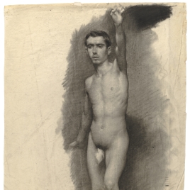 Desnudo masculino con el brazo izquierdo levantado