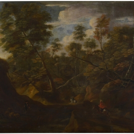 Paisaje con bosque y dos jinetes