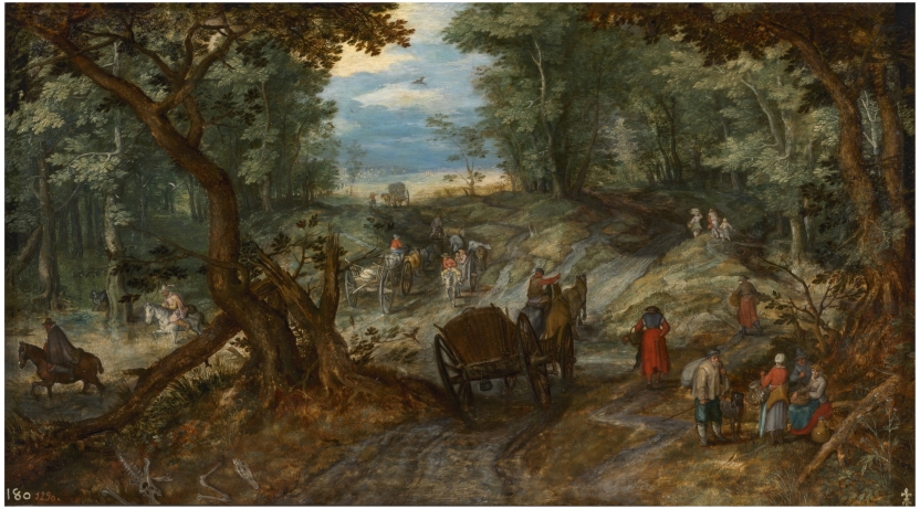 Image of the artwork: "Forest with Carts crossing a Ford and Riders"