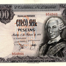 Billete de 5000 pesetas emitido por el Banco de España el 6 de febrero de 1976