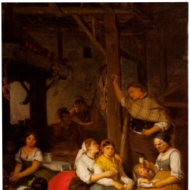 Interior de una casa de un pueblo de Aragón, cuando la familia se reúne por la tarde a tomar el chocolate