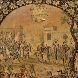 Conquista de México. Recepción de Hernán Cortés en Texcoco. Xicothénctl hace las paces y los caciques ofrecen sus hijas a Cortés