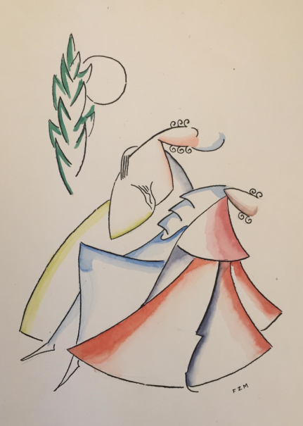 Four drawings for Federico García Lorca’s Amor de don Perlimplín con Belisa en su jardín (The Love of Don Perlimplín and Belisa in the Garden), 1946–47