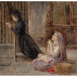 Mujeres orando en el interior de una iglesia