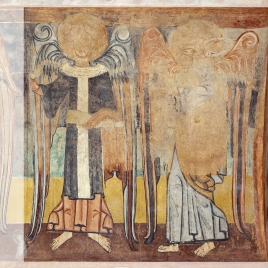 Imagen de Los evangelistas san Mateo y san Lucas. Pintura mural de la ermita de la Vera Cruz de Maderuelo