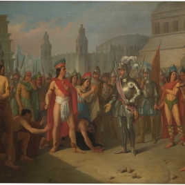 Prisión de Guatimocín, último emperador de los mejicanos, por las tropas de Hernán Cortés, y su presentación a este en la plaza de Méjico
