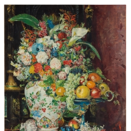 Jarrón de flores con frutas