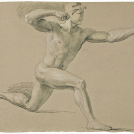 Estudio de desnudo masculino tensando un arco
