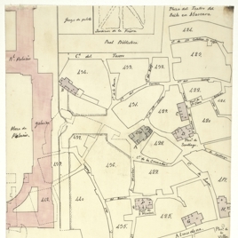 Calco del plano de Madrid de Antonio Espinosa de los Monteros y Abadía fechado en 1769, por el entorno de la iglesia de San Juan