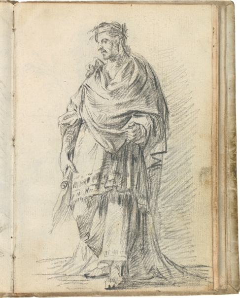 Imagen de la obra: "Academia, figura masculina con rollo en la mano derecha, vestida a la romana"