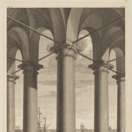 Sobre pintura (columnata y barcos)