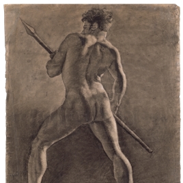 Desnudo masculino con una lanza, de espaldas / Desnudo masculino sentado (inacabado)