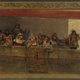 Figuras de la Edad Media en una tribuna (boceto)