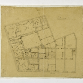 Calco de la planta del entresuelo de la casa en la antigua calle San Miguel nº 298, Madrid