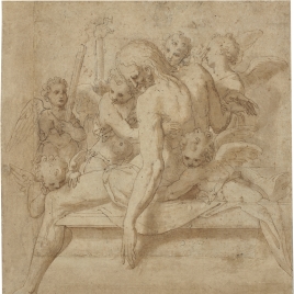 Dead Christ supported by angels