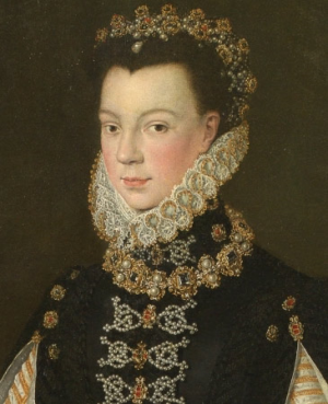 Isabel de Valois sosteniendo un retrato de Felipe II