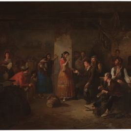 Una gitana diciendo la buenaventura a unos gallegos