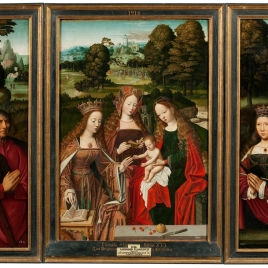 Matrimonio místico de santa Catalina con santa Úrsula y un donante