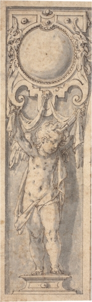 Imagen de la obra: "Amorcillo sosteniedo una cartela decorativa"