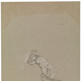 Dos geniecillos desnudos flotantes / Paños en forma de media luna. Figura con manto
