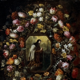 Guirnalda de flores con santa Teresa de Jesús