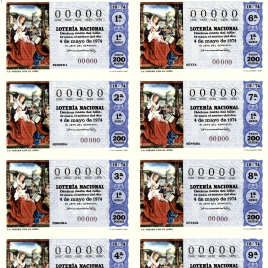 Capilla de billete de Lotería Nacional para el sorteo de 4 de mayo de 1974
