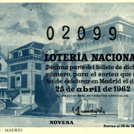 Billete de Lotería Nacional para el sorteo de 25 de abril de 1962