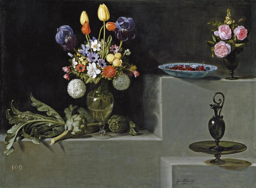 Still life with Artichokes, Flowers and glass (Didu reproduction)