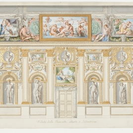 Vista de la Galería Carracci, pared norte, en el palacio Farnese