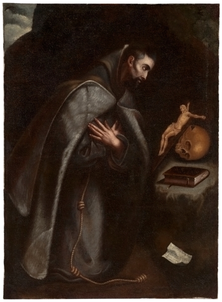 Saint Francis of Assisi kneeling in meditation