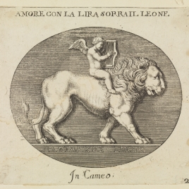 Amor con la lira sobre un león