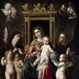 La Virgen con el Niño en un trono con ángeles