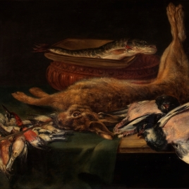 Bodegón: liebre, pájaros muertos y pescados
