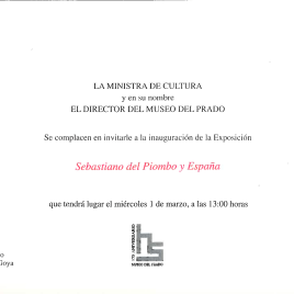 Invitación para la inauguración de la exposición "Sebastiano del Piombo y España"