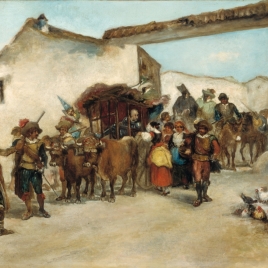 Salida de la venta por don Quijote encantado con toda la comitiva